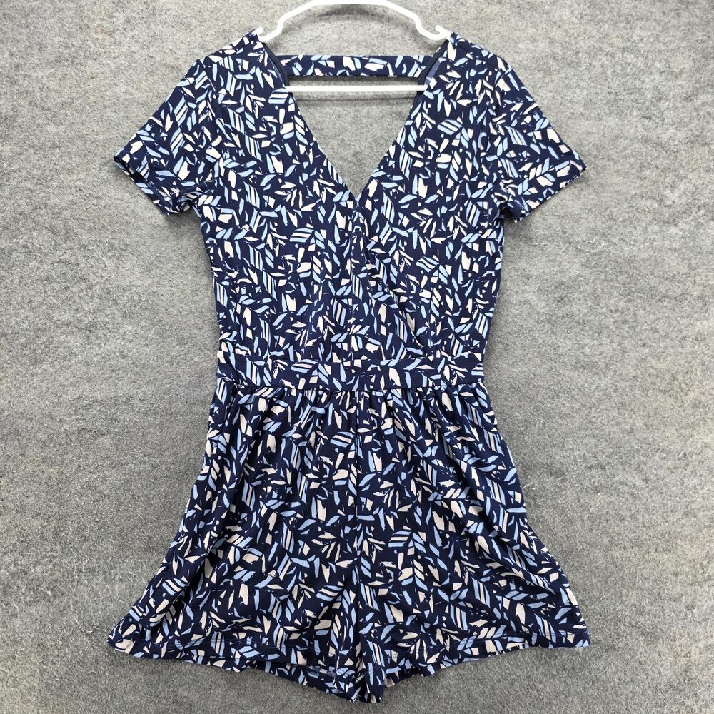 Muse Petite Romper Womens SP Blue One-Piece V-Neck Lined Geometric Jersey